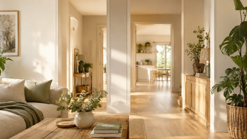 Intérieur lumineux d'une maison française adaptée pour bien vieillir chez soi